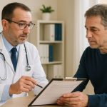 A professional doctor or compliance auditor explaining regulatory documentation and QMSR audit readiness requirements to a medical device manufacturer representative.