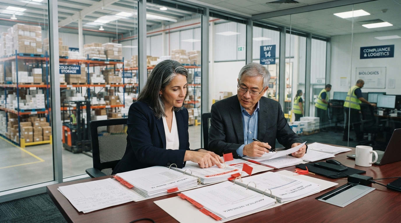 Compliance managers reviewing flagged audit documentation to address and prevent an FDA FSVP warning letter.